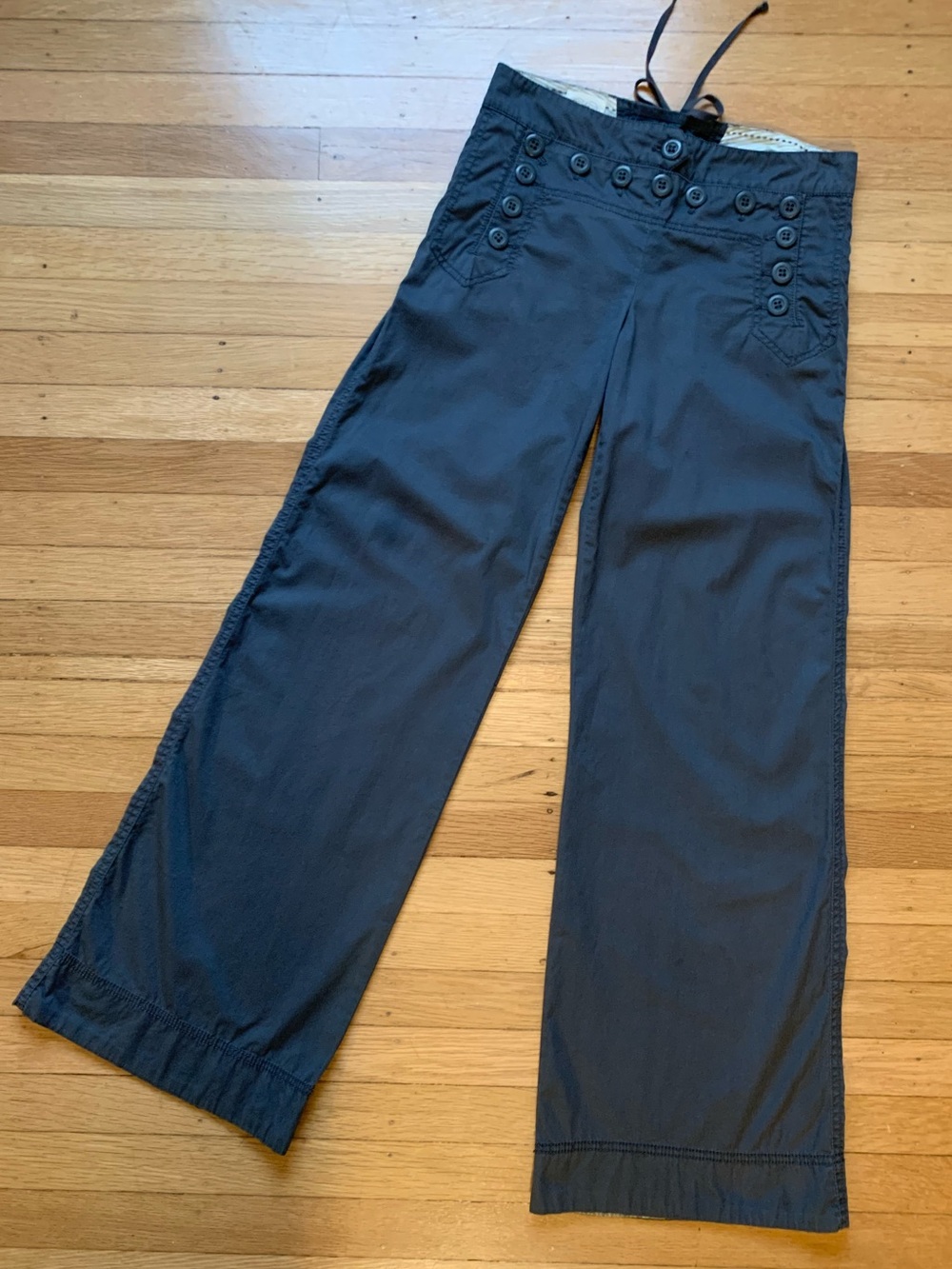 EUC Cidra Dark Gray Wide Leg Loose Fit Button Front/Tie back Pants in Size 2 - Picture 3 of 15